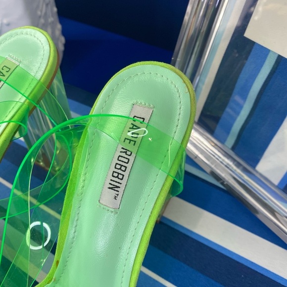 Fashion nova neon green clear transparent ankle strap square heel sandals Sz 10 - Picture 13 of 16